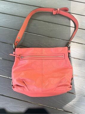 Coral Perforated Leather Shoulder Bag